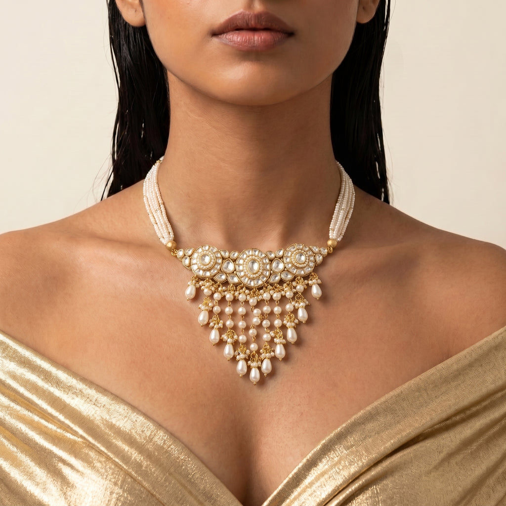 Noor Pearl Kundan Medallion Necklace Set