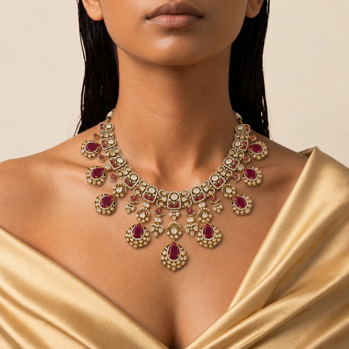 Ruby Kundan Rani Haar Bridal Necklace Set