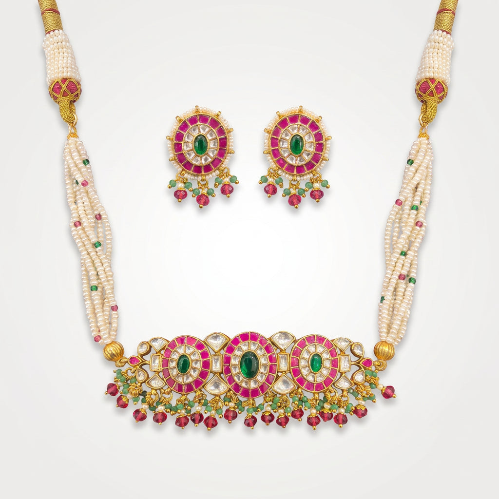 Rani Emerald Ruby Kundan Pearl Choker Set