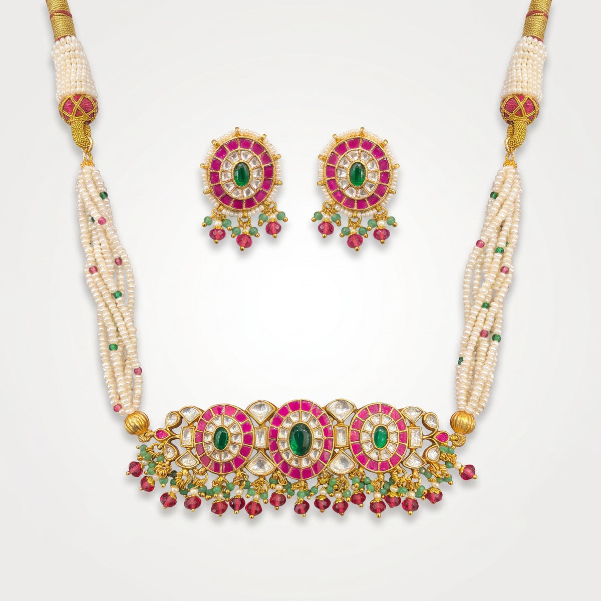 Rani Emerald Ruby Kundan Pearl Choker Set