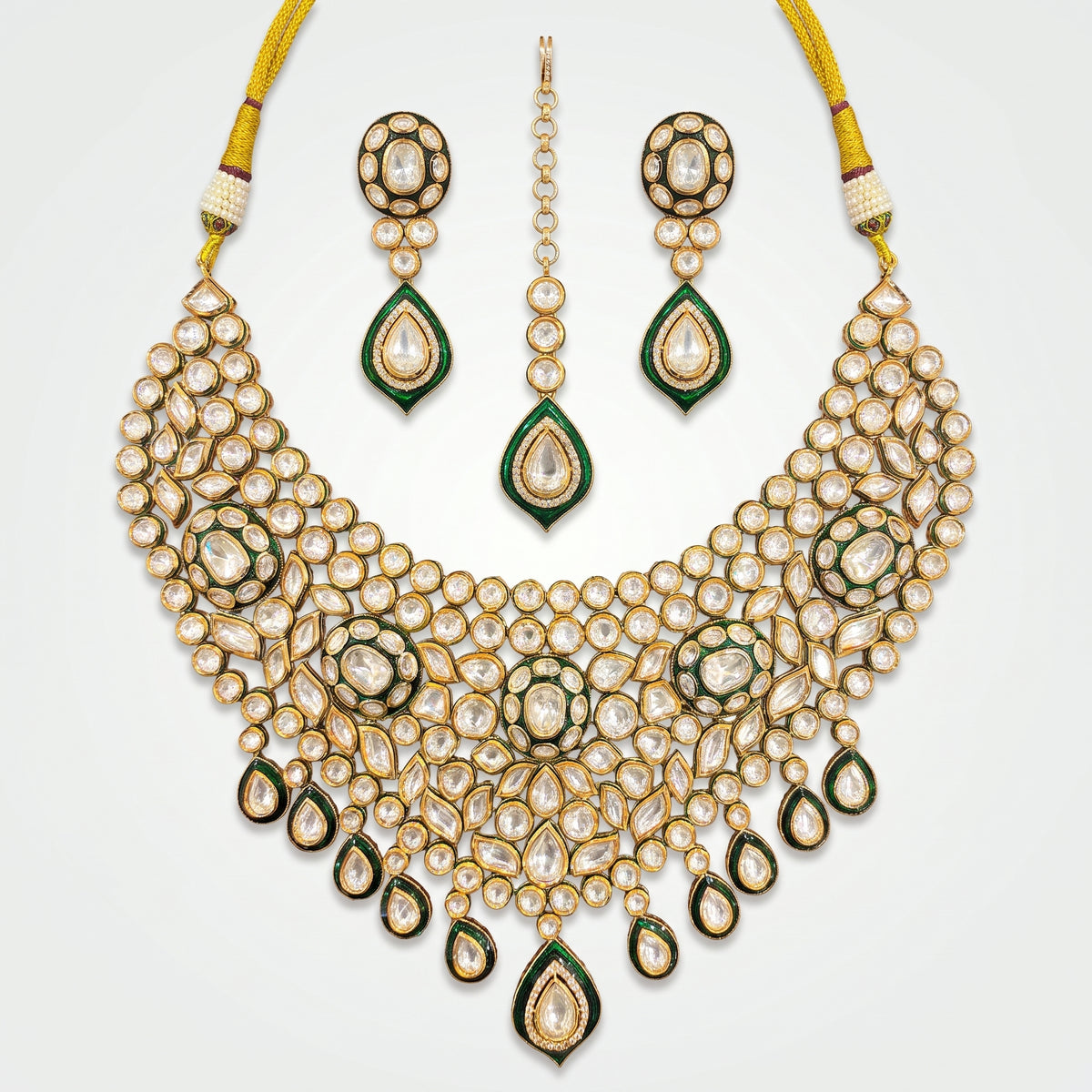 Emerald Kundan Royal Cascade Necklace Set