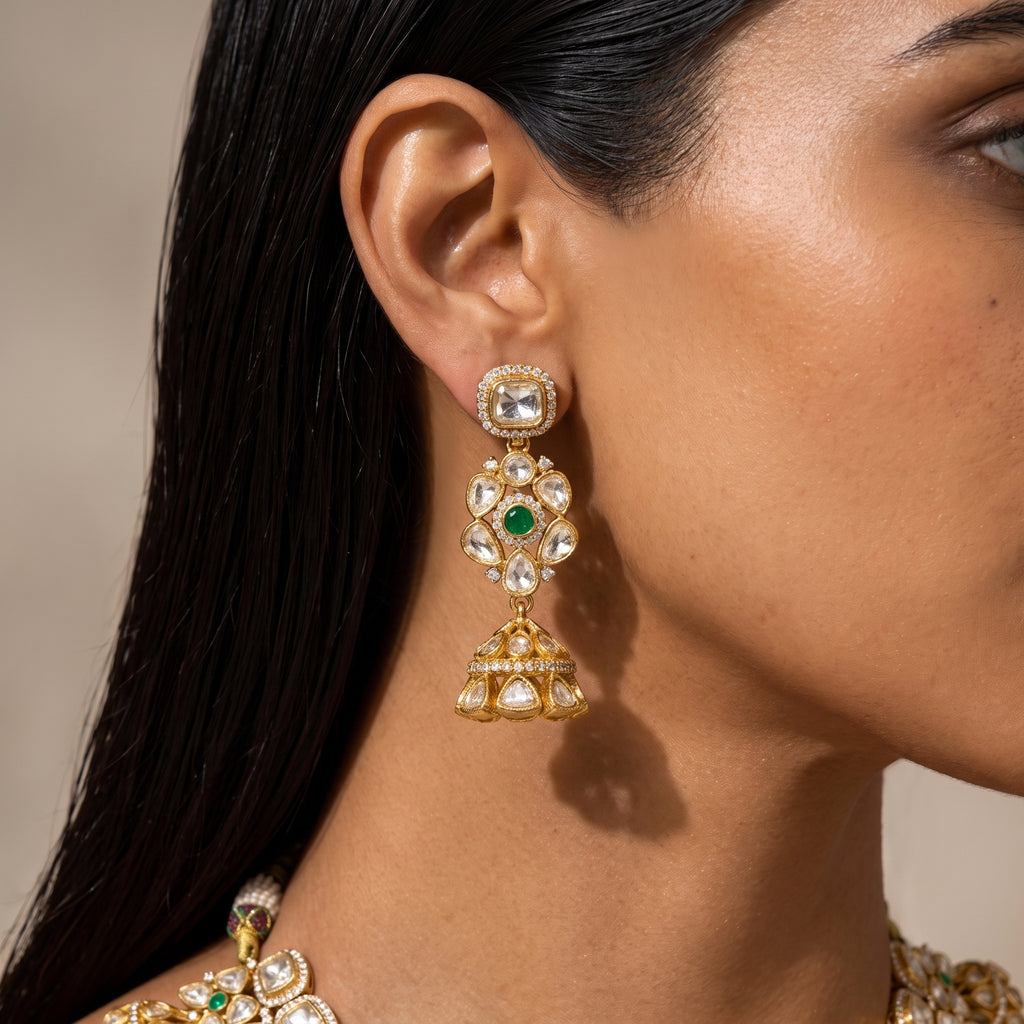 Emerald Kundan Jhumka Heritage Necklace Set