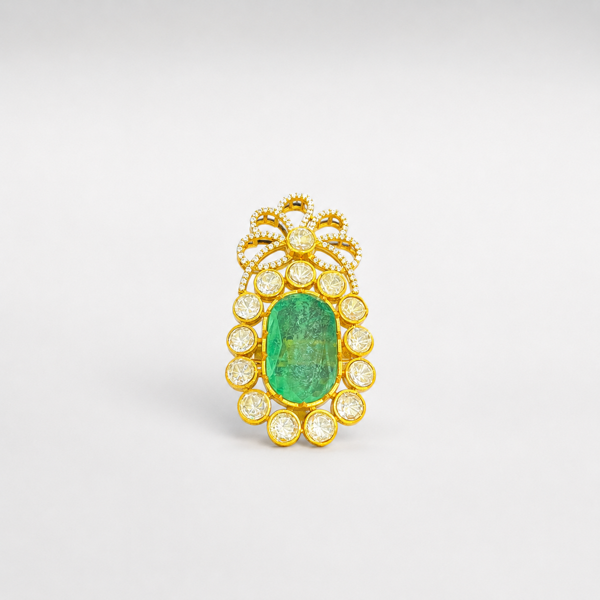 Royal Emerald Polki Kundan Heritage Brooch
