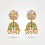 Emerald Meenakari Kundan Pearl Jhumka Earrings