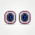 Royal Sapphire Ruby Halo Statement Stud Earrings