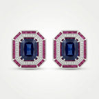 Royal Sapphire Ruby Halo Statement Stud Earrings