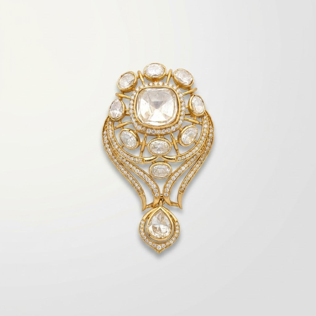 Royal Polki Kundan Teardrop Heritage Brooch