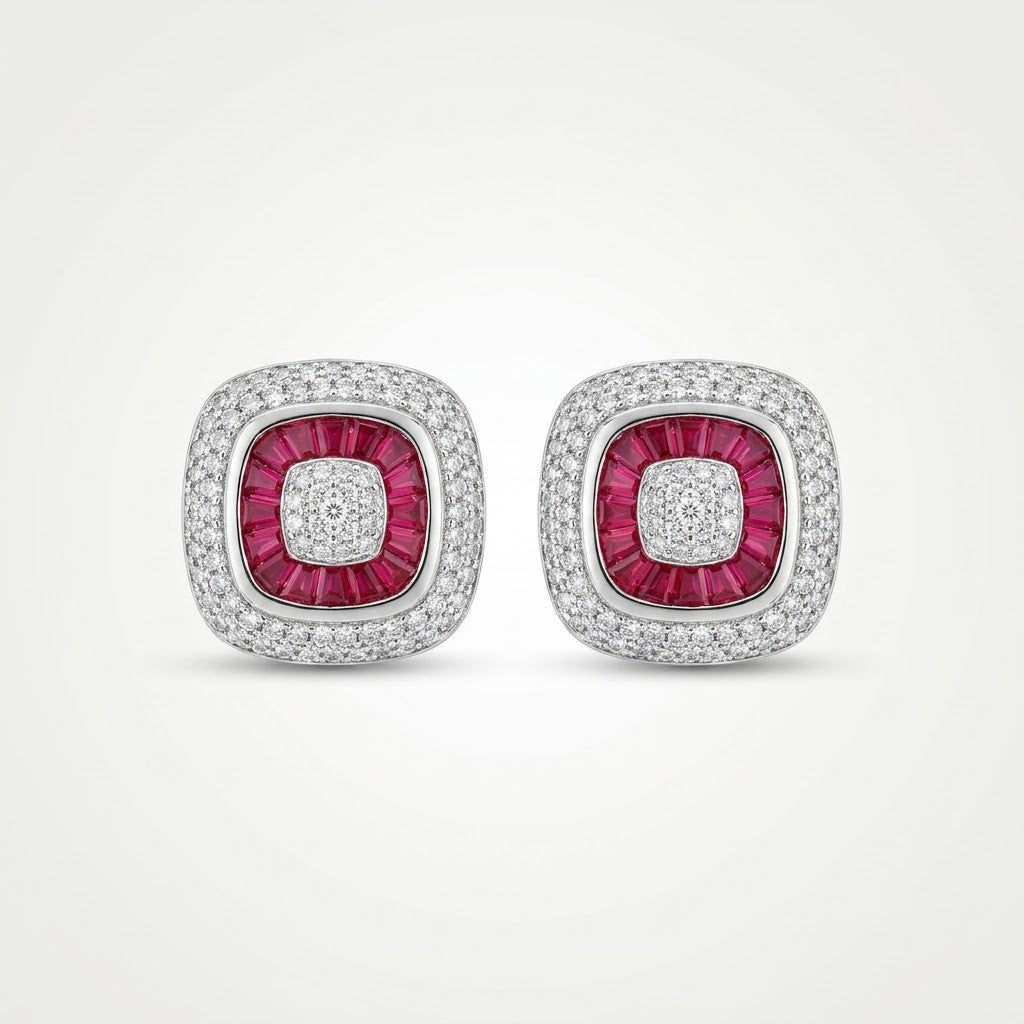 Ruby Radiance Diamond Halo Stud Earrings