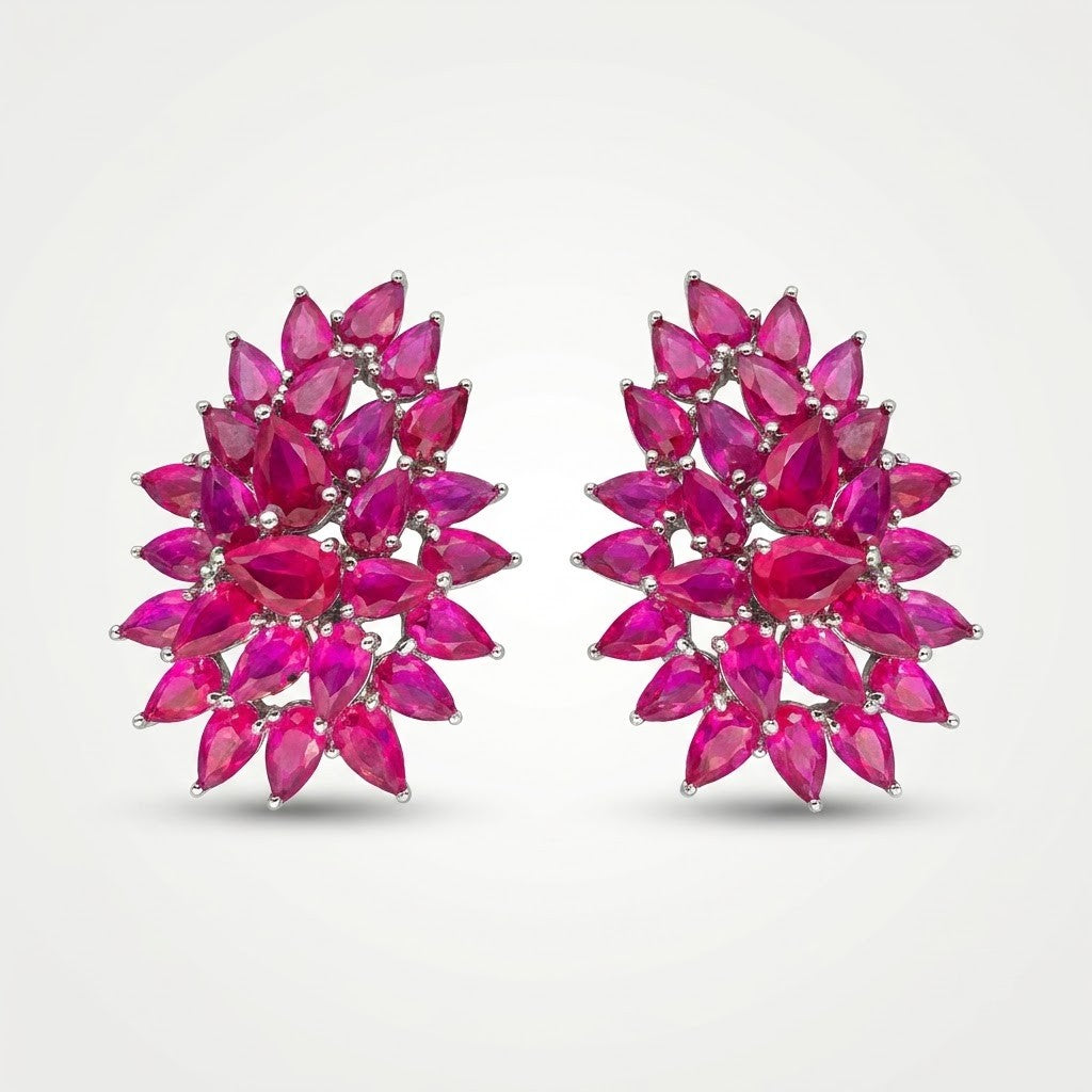 Ruby Blossom Floral Statement Stud Earrings