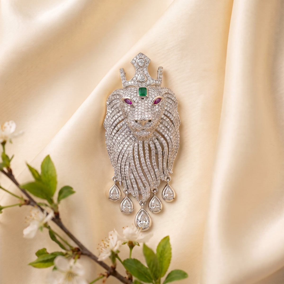 Imperial Crown Diamond Lion Statement Brooch