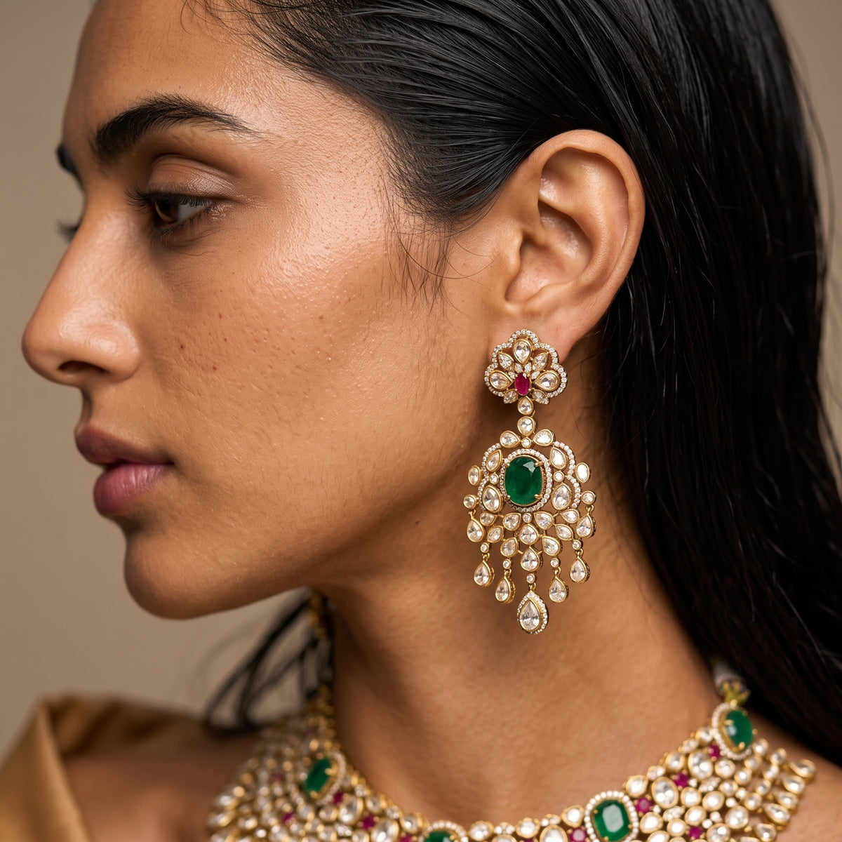 Maharani Emerald Kundan Bridal Necklace Set