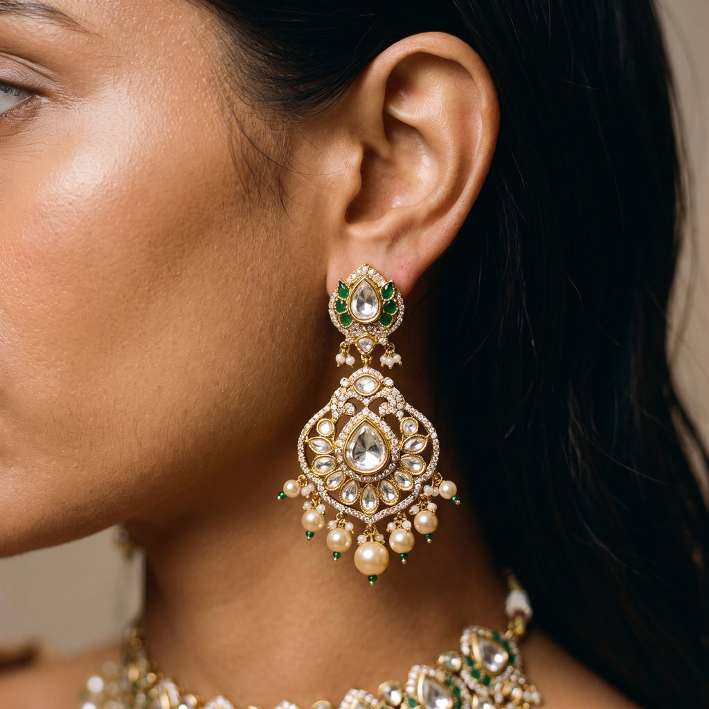 Maharani Emerald Kundan Pearl Bridal Necklace Set