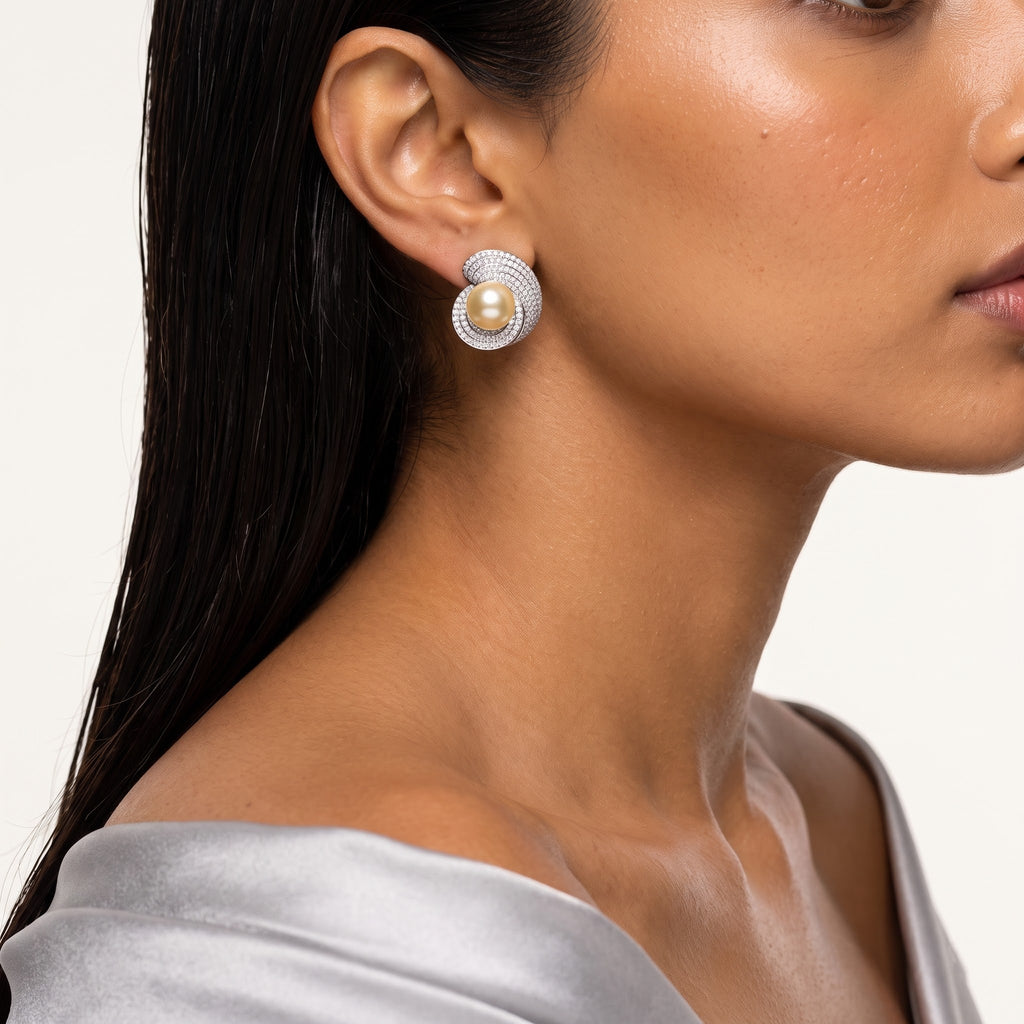 Aurora Diamond Pearl Swirl Stud Earrings