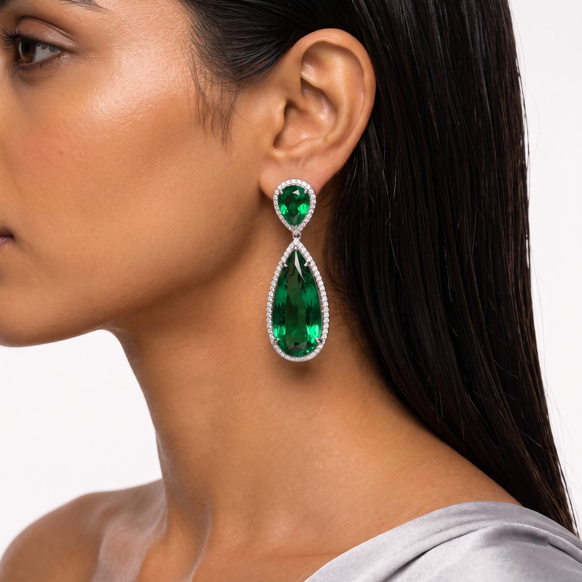 Emerald Royale Diamond Teardrop Earrings