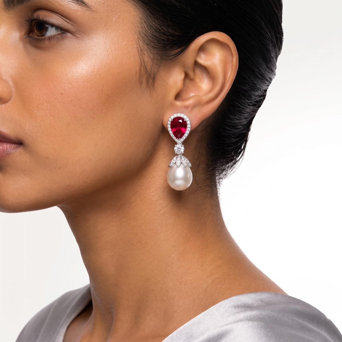 Rosabella Ruby Pearl Drop Earrings