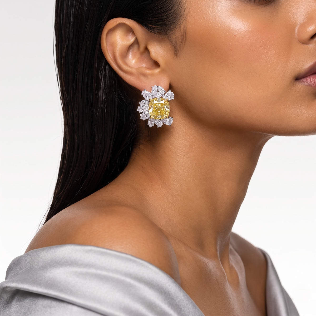 Aurelle Yellow Diamond Floral Statement Stud Earrings