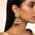 Emerald Meenakari Kundan Pearl Jhumka Earrings