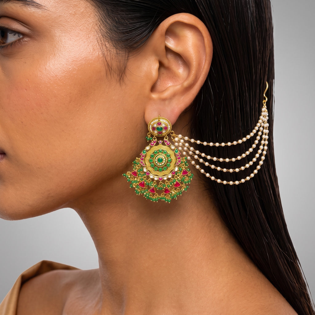 Royal Emerald Ruby Kundan Pearl Sahara Earrings
