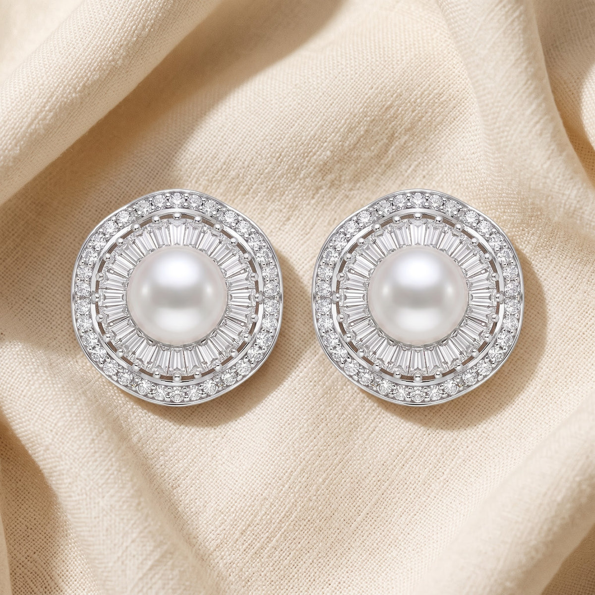 Lumiere Diamond Pearl Halo Stud Earrings