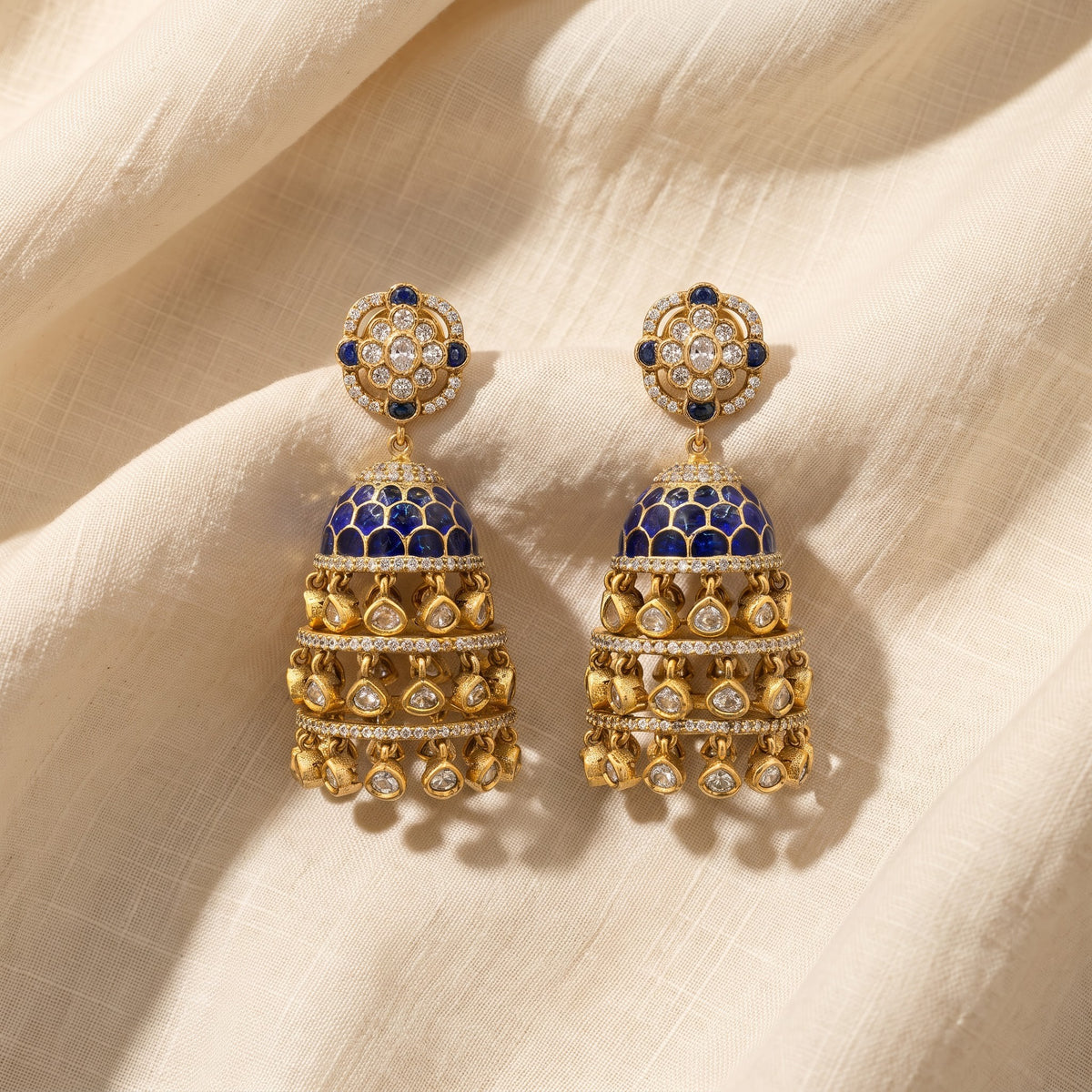 Royal Blue Meenakari Kundan Heritage Jhumka Earrings