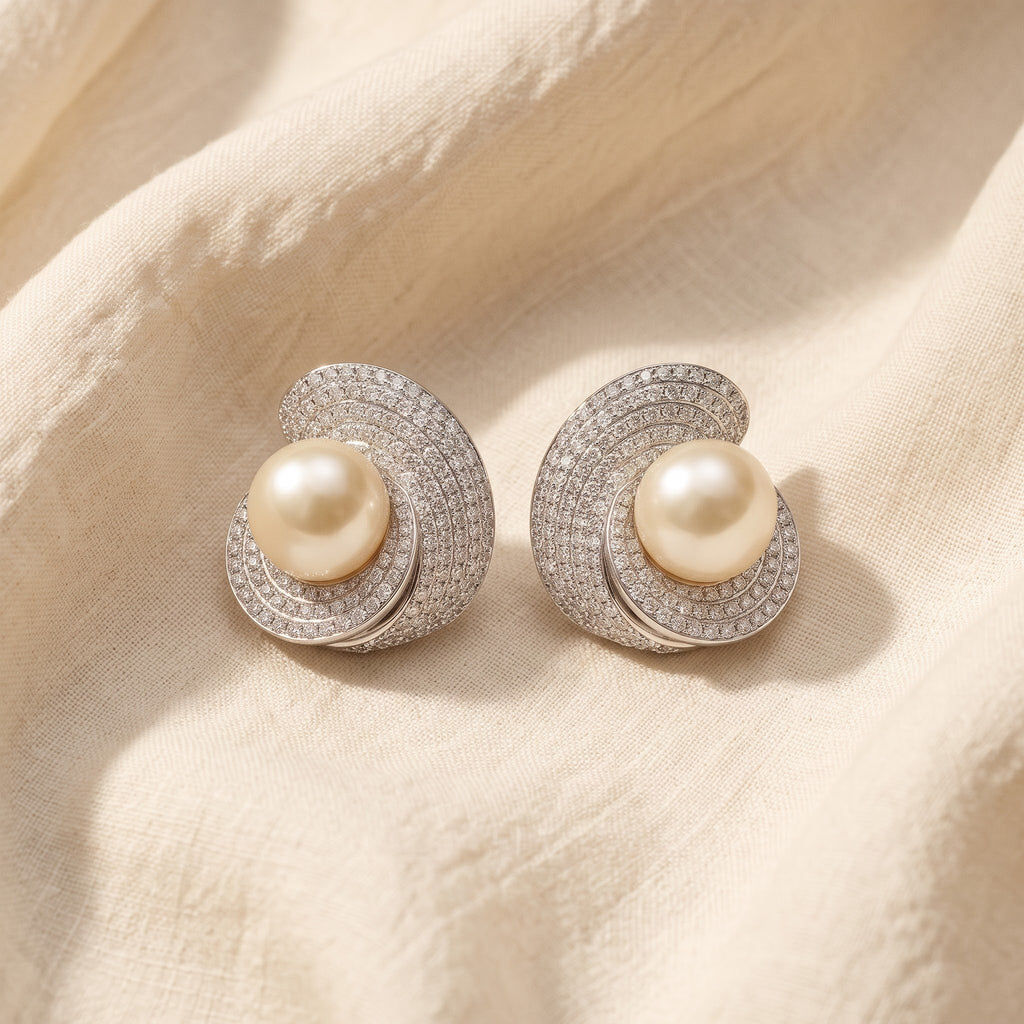 Aurora Diamond Pearl Swirl Stud Earrings
