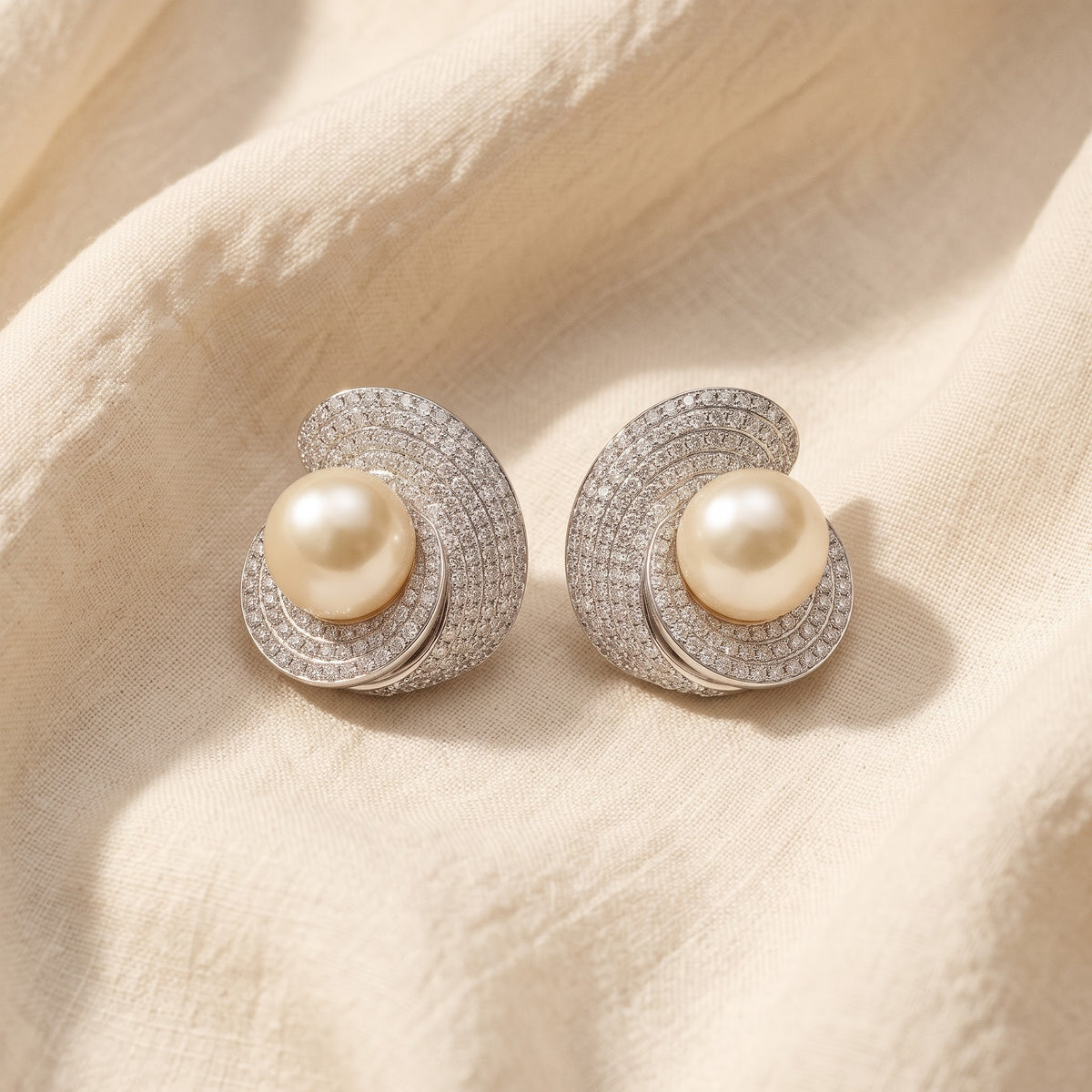 Aurora Diamond Pearl Swirl Stud Earrings
