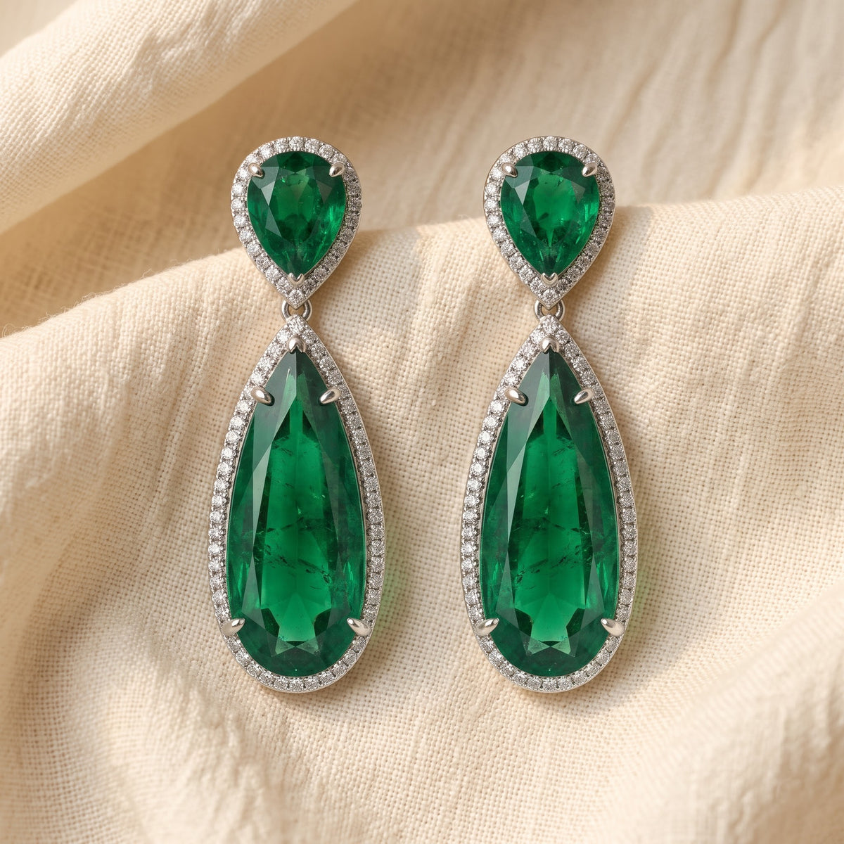 Emerald Royale Diamond Teardrop Earrings