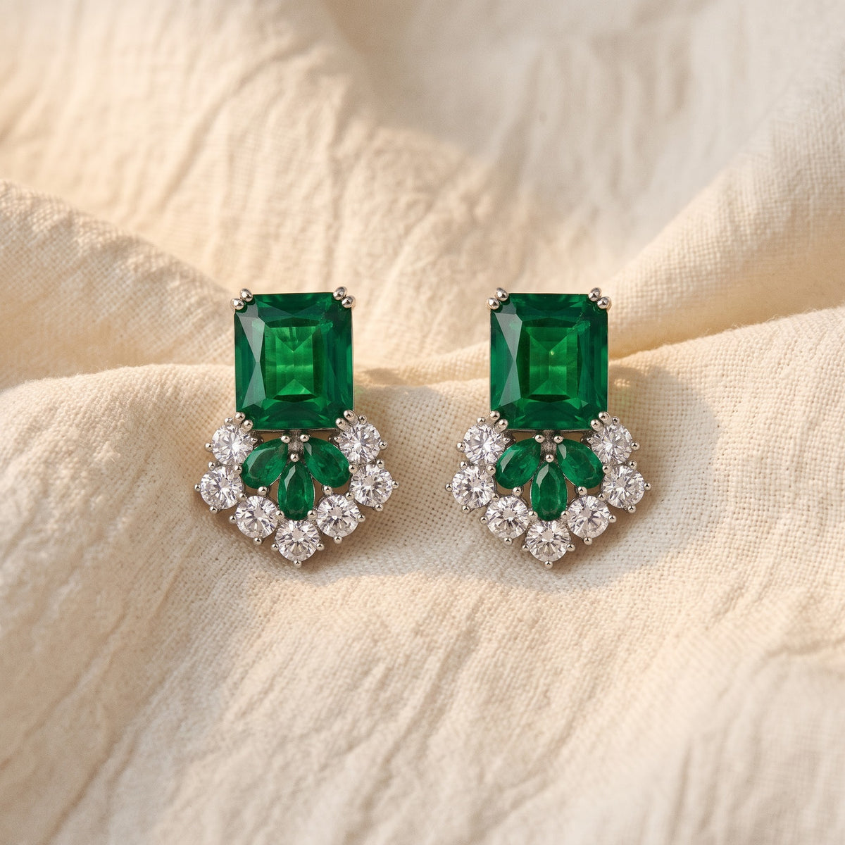 Emerald Royale Floral Diamond Statement Earrings
