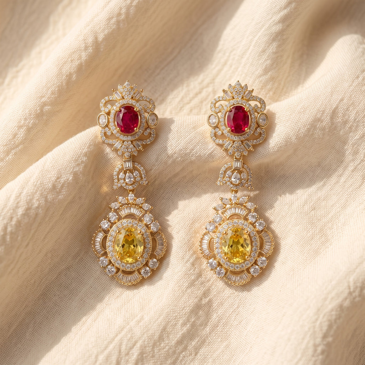 Royal Ruby Citrine Heritage Statement Earrings