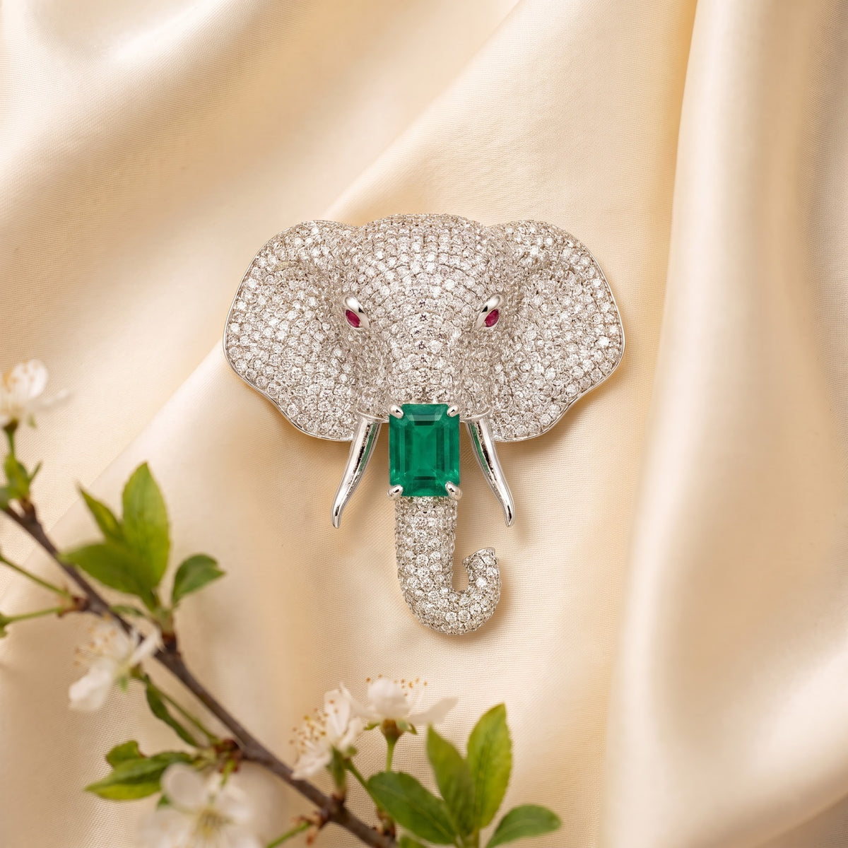 Gajraj Emerald Diamond Statement Brooch