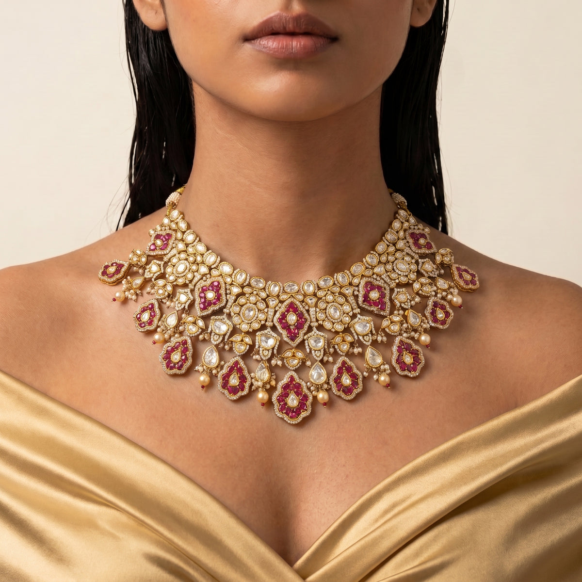 Raniya Ruby Kundan Pearl Bridal Necklace Set