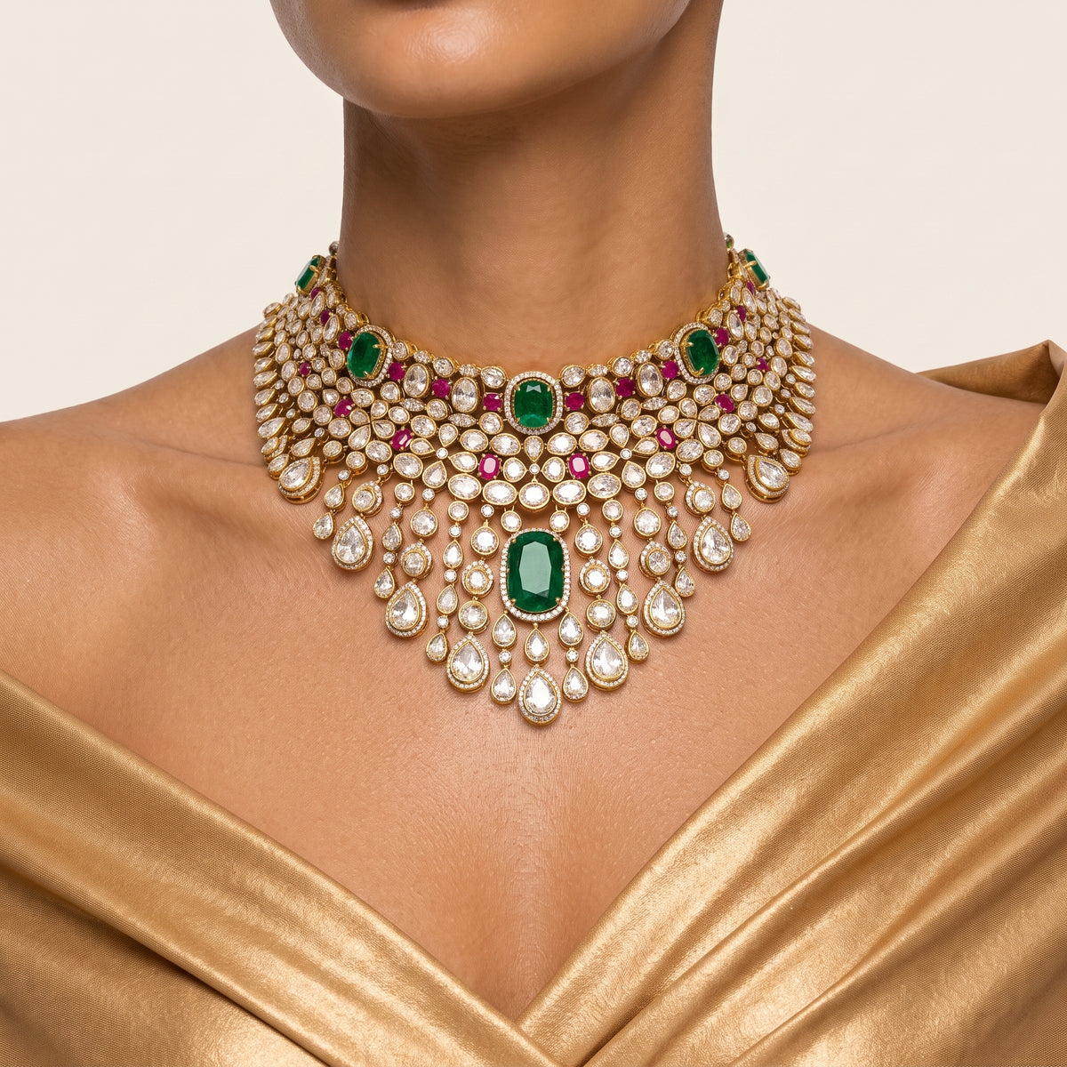 Maharani Emerald Kundan Bridal Necklace Set
