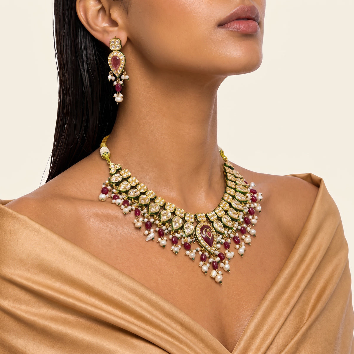 Gulnaar Kundan Meenakari Pearl Necklace Set
