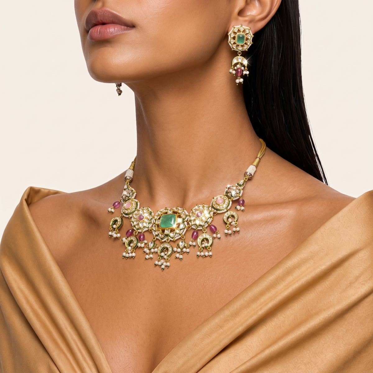 Zaira Emerald Kundan Meenakari Necklace Set