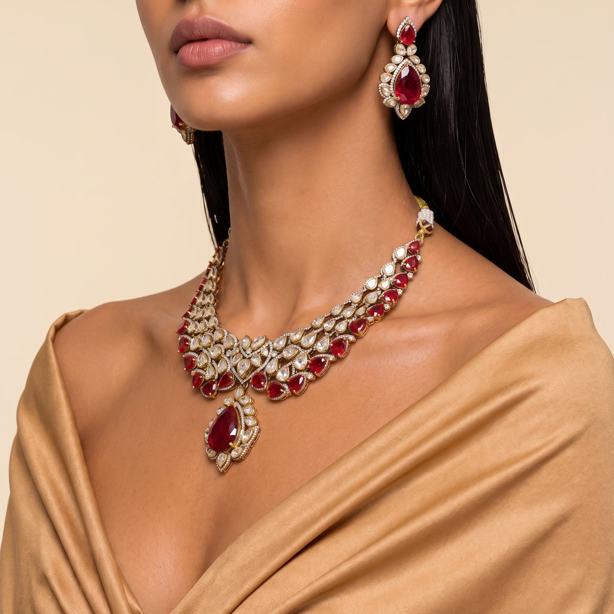 Ruvika Ruby Kundan Statement Necklace Set