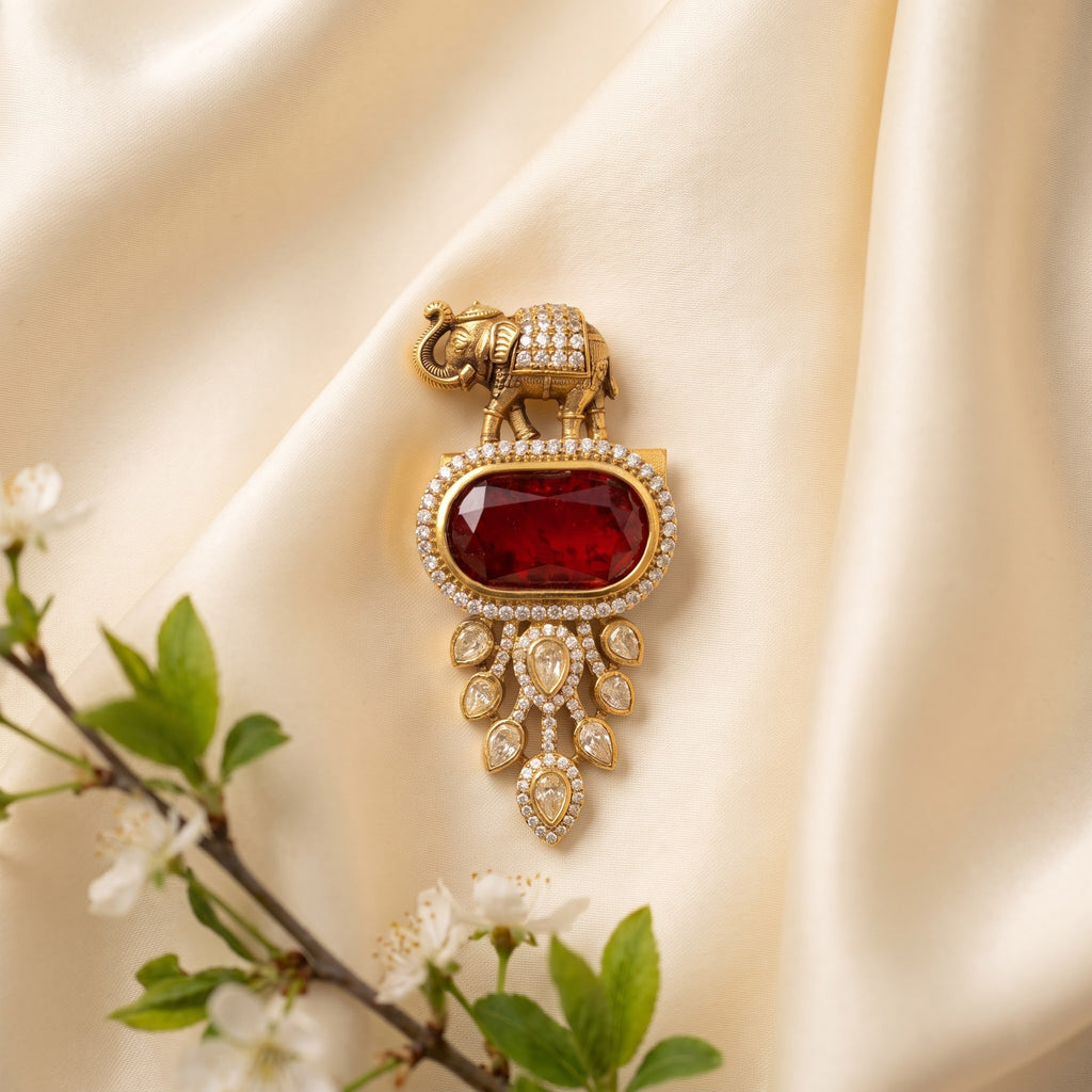 Gajraj Ruby Kundan Heritage Brooch