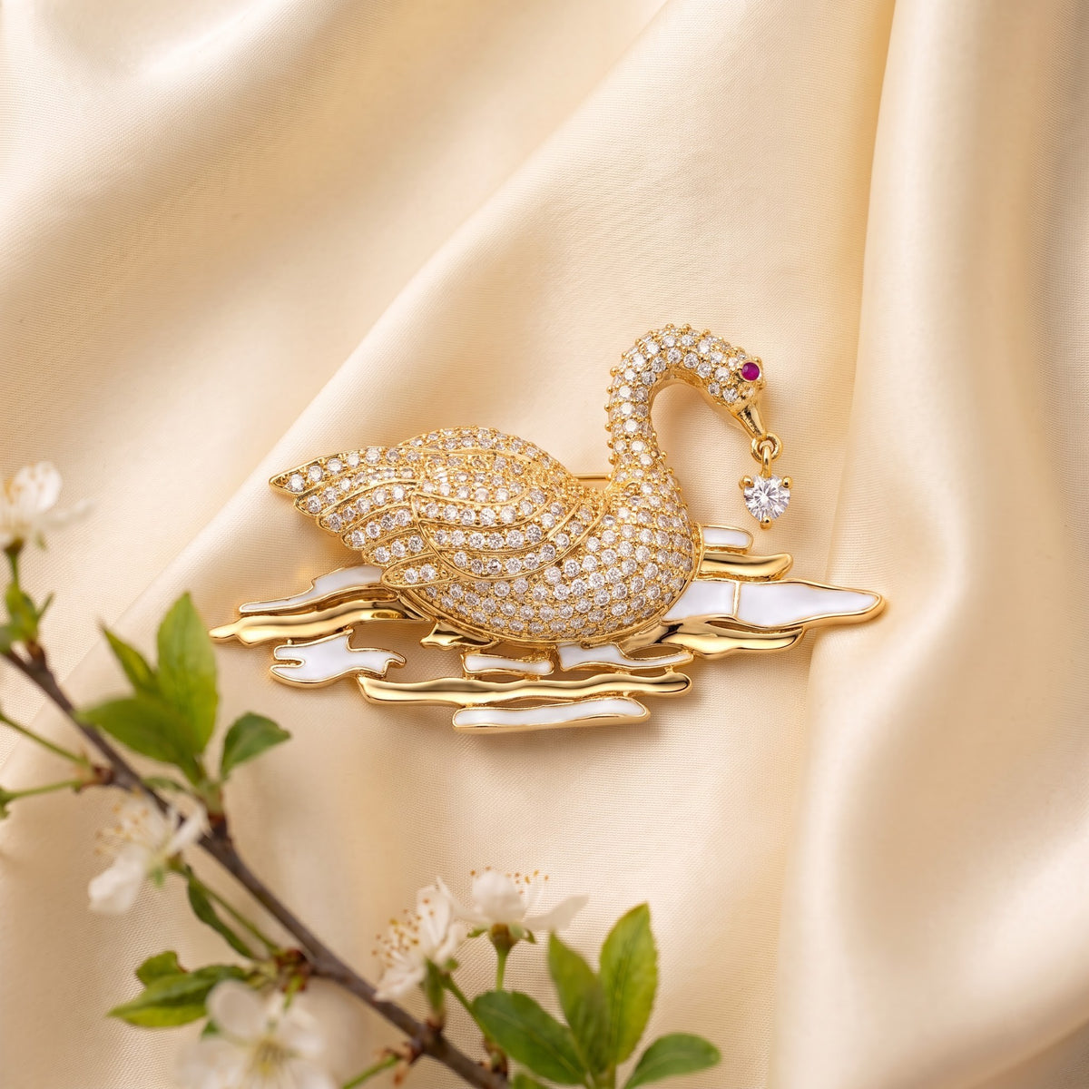 Aurelia Diamond Swan Statement Brooch