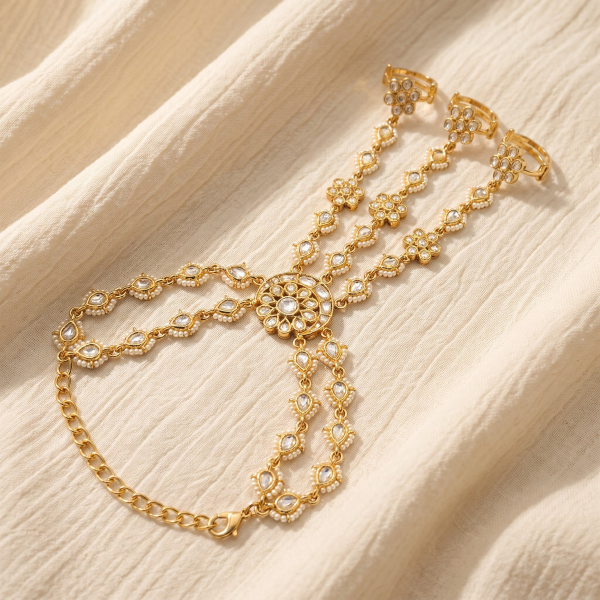 Gulnaar Kundan Pearl Jaal Hathphool