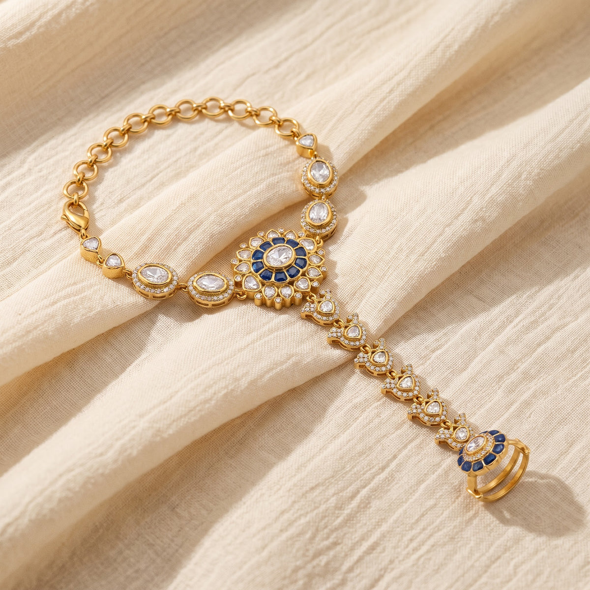 Neelam Kundan Teardrop Hathphool