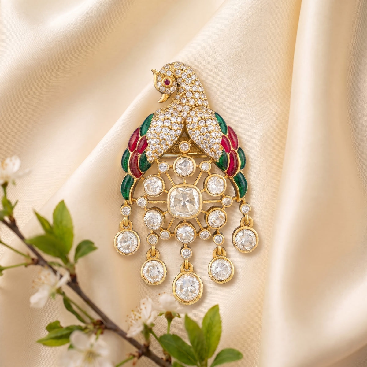 Mayura Polki Meenakari Heritage Brooch