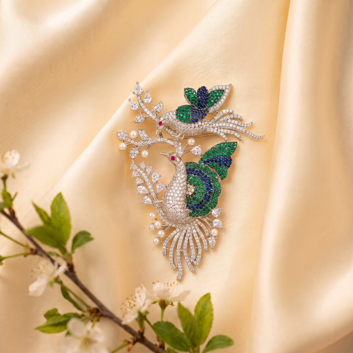 Enchanted Paradise Birds Statement Brooch