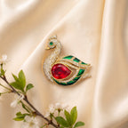 Royal Ruby Emerald Swan Statement Brooch