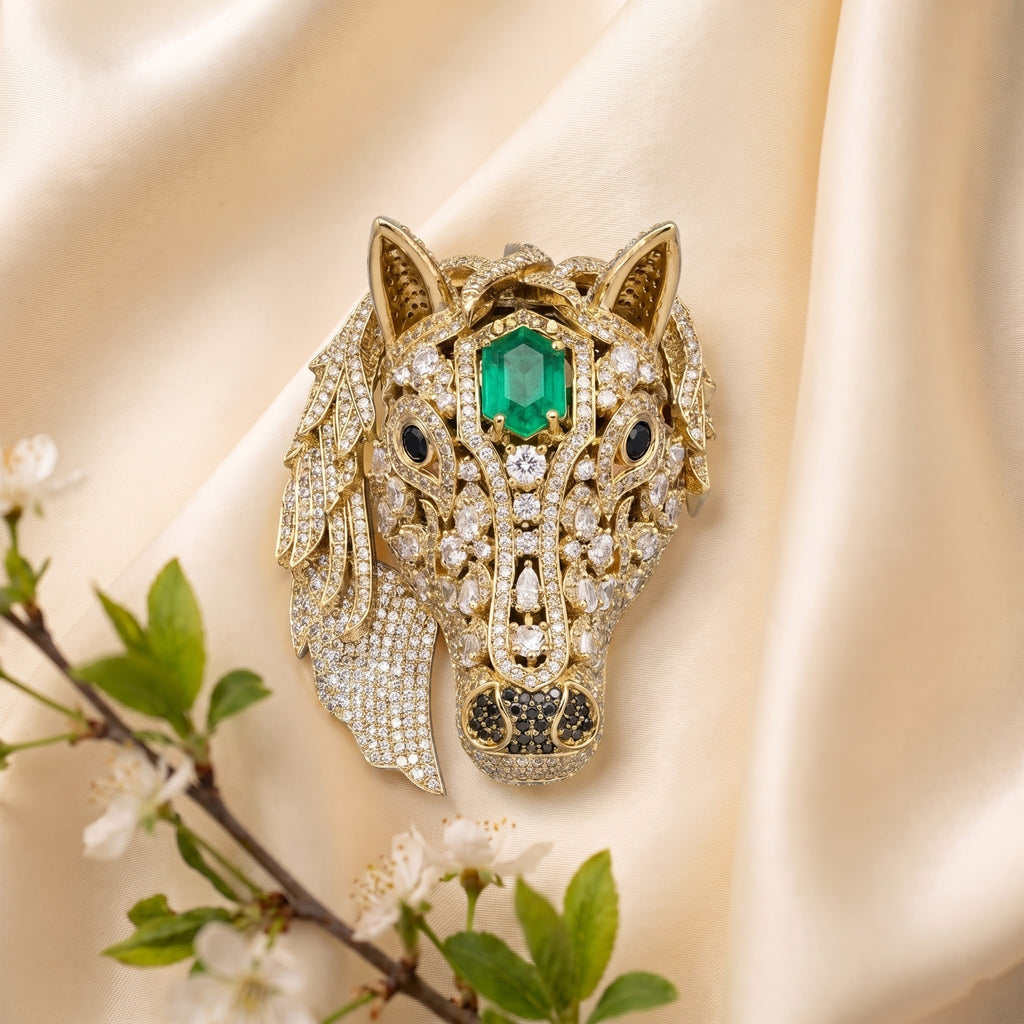 Royal Emerald Majestic Horse Statement Brooch
