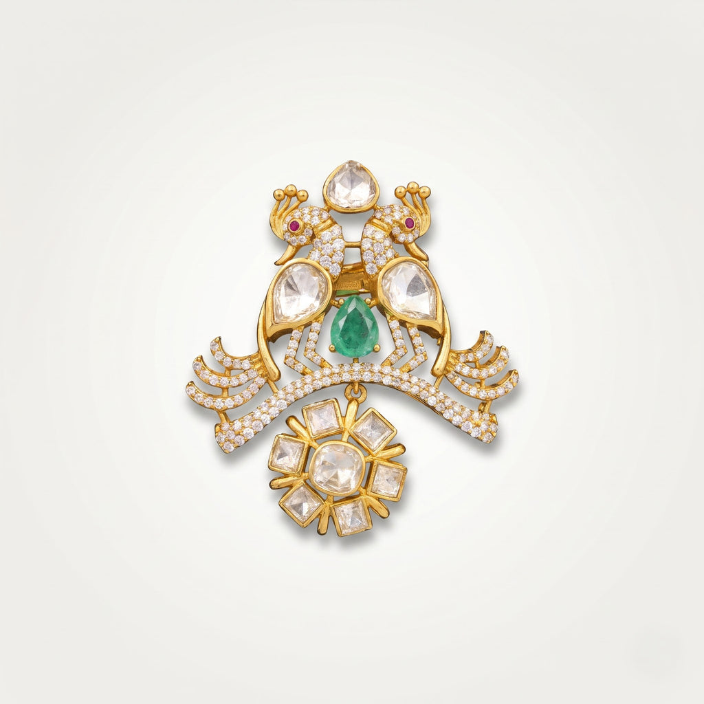 Royal Mayura Emerald Kundan Statement Brooch