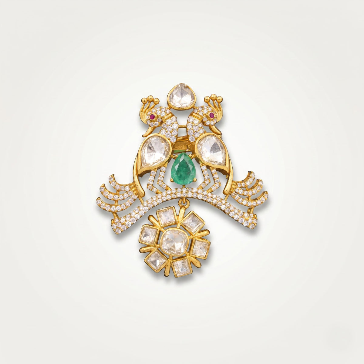 Royal Mayura Emerald Kundan Statement Brooch