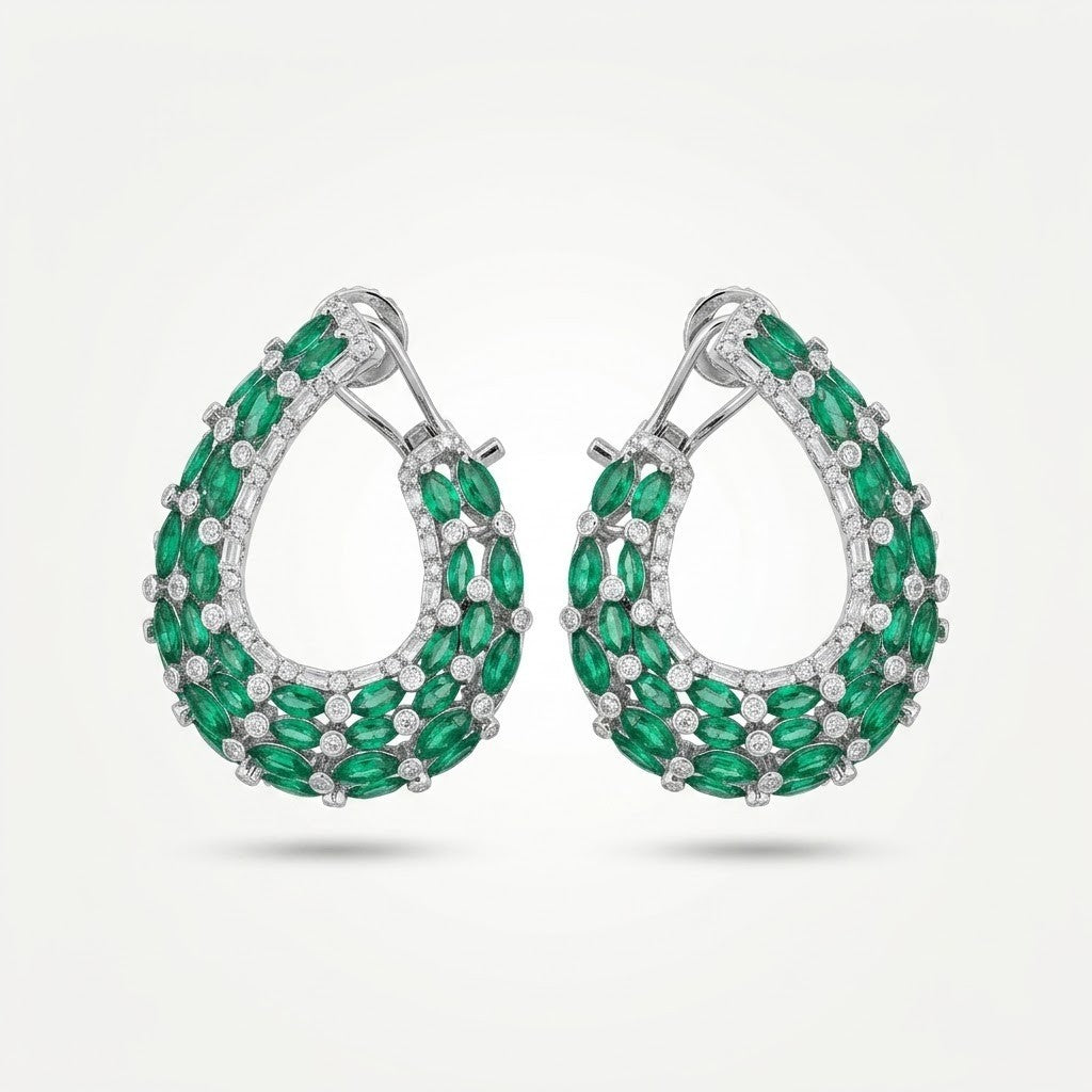 Esmeralda Emerald Diamond Statement Hoop Earrings