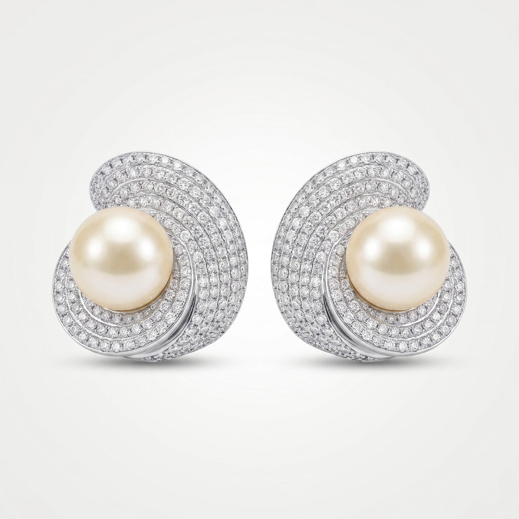 Aurora Diamond Pearl Swirl Stud Earrings