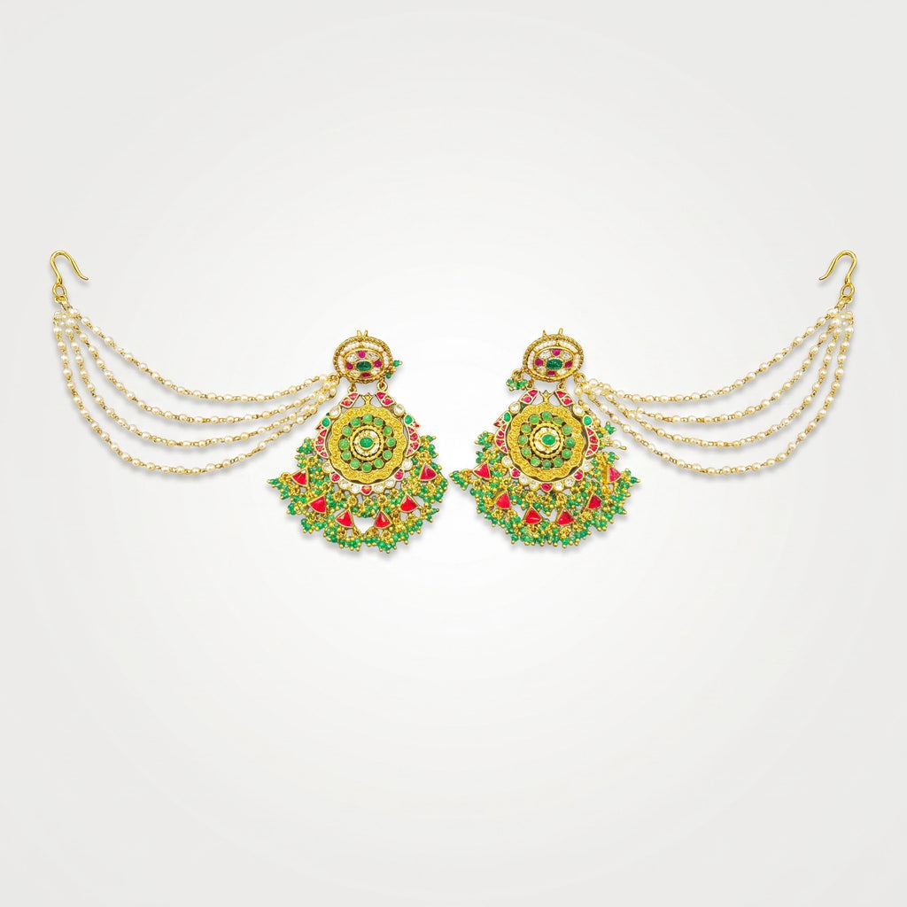 Royal Emerald Ruby Kundan Pearl Sahara Earrings