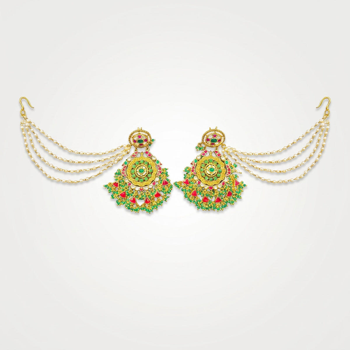 Royal Emerald Ruby Kundan Pearl Sahara Earrings
