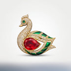 Royal Ruby Emerald Swan Statement Brooch